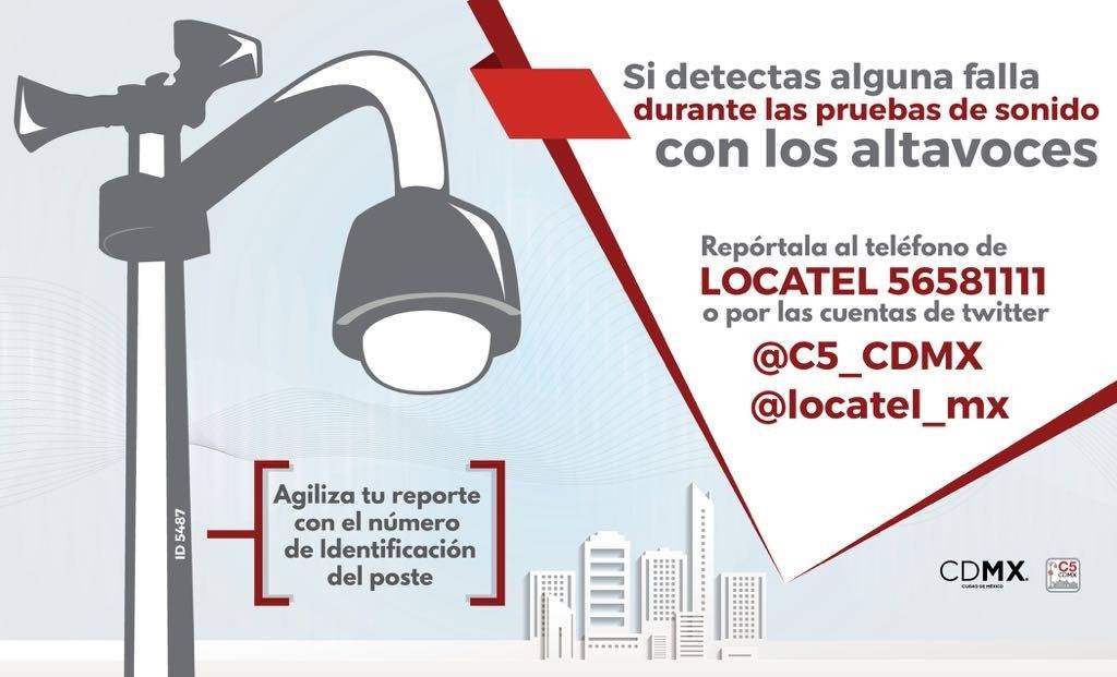 SPTlahuac's tweet photo. #Atención ⚠ Recuerda que hoy, a las 12 horas, se realizará la segunda prueba de audio a través de los altavoces de la #CDMX. Podrás identificarla porque se emitirá un sonido diciendo "Prueba de Audio", si detectas fallas, repórtalas a @C5_CDMX o a @locatel_mx https://t.co/1CuoIlHkIL