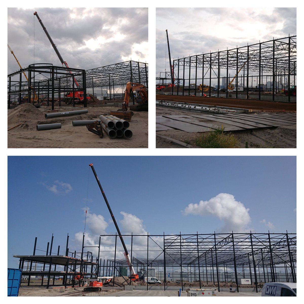 ReijrinkBV's tweet photo. Voor onze klant Conferm monteren wij het nieuwe distributiecentrum Rokus op de Maasvlakte III voor Neele-Vat Logistics. 
De bouw gaat voorspoedig, het eerste bouwdeel is dan ook al gereed. Op naar het volgende deel van dit mooie project!
#Wijsprekendetaalvanstaal #mannenvanstaal https://t.co/NmmHRkSqiw