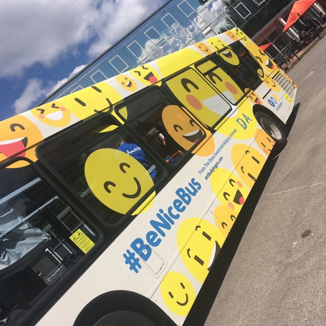 StagecoachMCSL's tweet photo. Our ground-breaking anti-bullying bus tour has been extended until 2020. Find out more about the #BeNiceBus and our collaboration with @AntiBullyingPro &amp;@DianaAward > https://t.co/Z1m8j0VMHN https://t.co/bilJAWrtnn