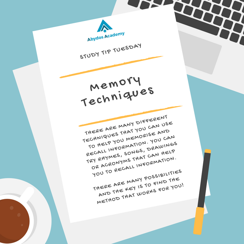 AbydosAcademy's tweet photo. Your memory needs training. Try find something that sticks, like mnemonics.
#hardwork #studytiptuesday #studytip #study #universitysuccess #academic #college #success #focus #education #educationiskey #learning #learnmoretoday https://t.co/FlNGk7szNA