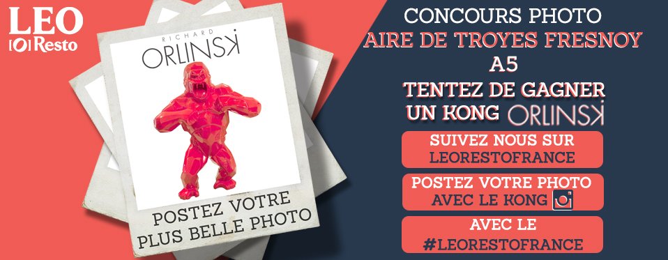 LEORestoFrance's tweet photo. Tentez de gagner un Kong @RichardOrlinski (valeur 1500€) lors de votre arrêt sur l'aire de Troyes Fresnoy, A5, réseau @VoyageAPRR jusqu'au 9/9!
=>Suivez nous sur Instagram @leorestofrance
=> Postez votre plus belle photo avec le Kong
=> Taguez la #leorestofrance https://t.co/xkdxpvZrXy