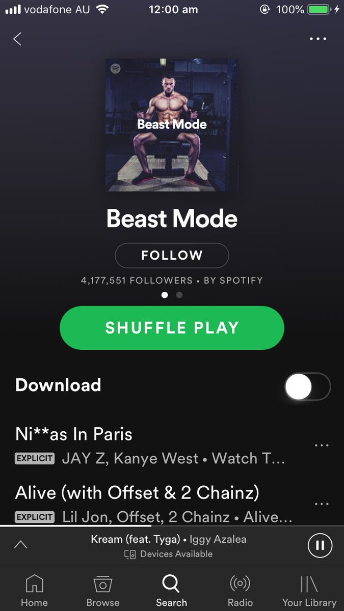 thethnksiget's tweet photo. Stream #KREAM from this BEAST MODE playlist on spotify here; https://t.co/zcPfnz5SXX
It has 4.1 million listeners, and it’s currently #13 on the list. Let’s get it boosted to top 5 on the list for our girl @IGGYAZALEA and @Tyga #IggyAzalea #Tyga #StreamKream #KreamStreamingParty https://t.co/MlZKhp6cpG