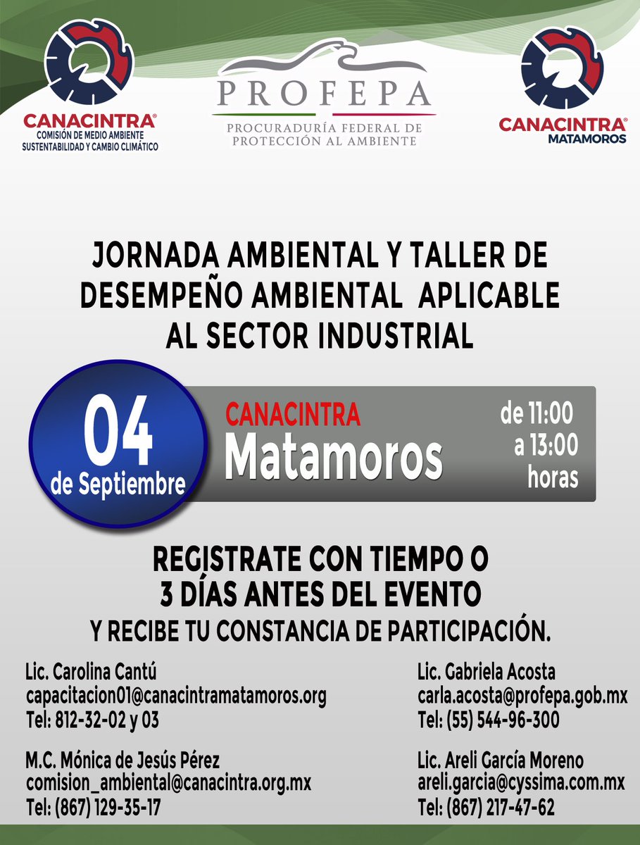 !!!Amigo empresario nos dará mucho gusto contar con su presencia¡¡¡

Se llevará a cabo en las instalaciones de <a href="/CANACINTRAmat/">CANACINTRA Matamoros</a> , este martes 04 de septiembre de 11:00 a 13:00 hrs.
Contactanos vía WhatsApp y haz tu registro al teléfono: (044)867 217 47 62