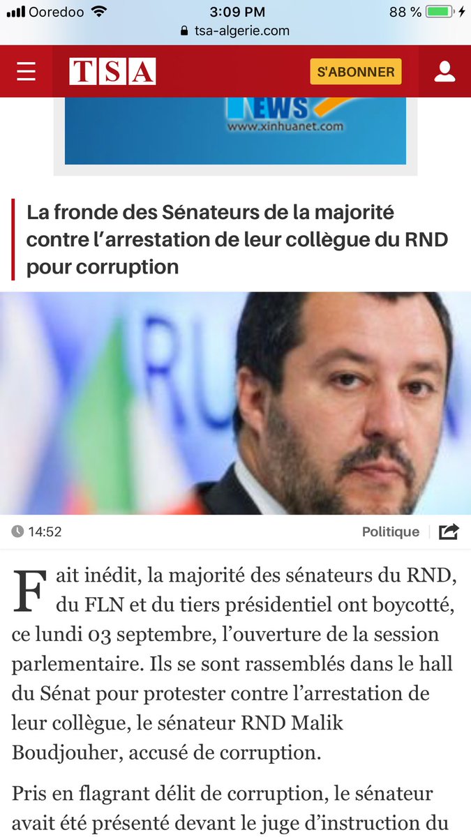 SHROUTH's tweet photo. Donc selon @TSAlgerie #Salvini, ministre intérieur #Italie est devenu sénateur du #RND...on n’arrête pas la science 😬...#algerie https://t.co/lIxJjgOAfH