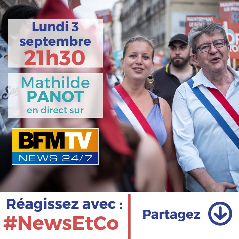 MathildePanot's tweet photo. Dans quelques minutes, je serai sur le plateau de l'émission News&Compagnie @NathalieLevyNC sur @BFMTV avec @MauriceSzafran et Guillaume Durand pour parler du prochain #remaniement ministériel.
➡️ N'hésitez pas à réagir sur les réseaux sociaux avec le hashtag #NewsEtCo https://t.co/uWmBhonvMU