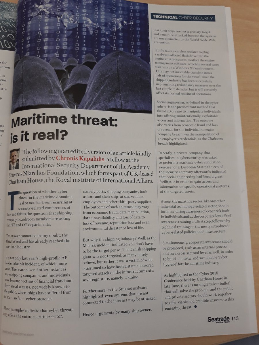 CKapalidis's tweet photo. My latest contribution to the @Seatrade #Maritime Review Magazine on #MarCySec @QEII_Academy @ChathamHouseISR https://t.co/wQjq0edpXE