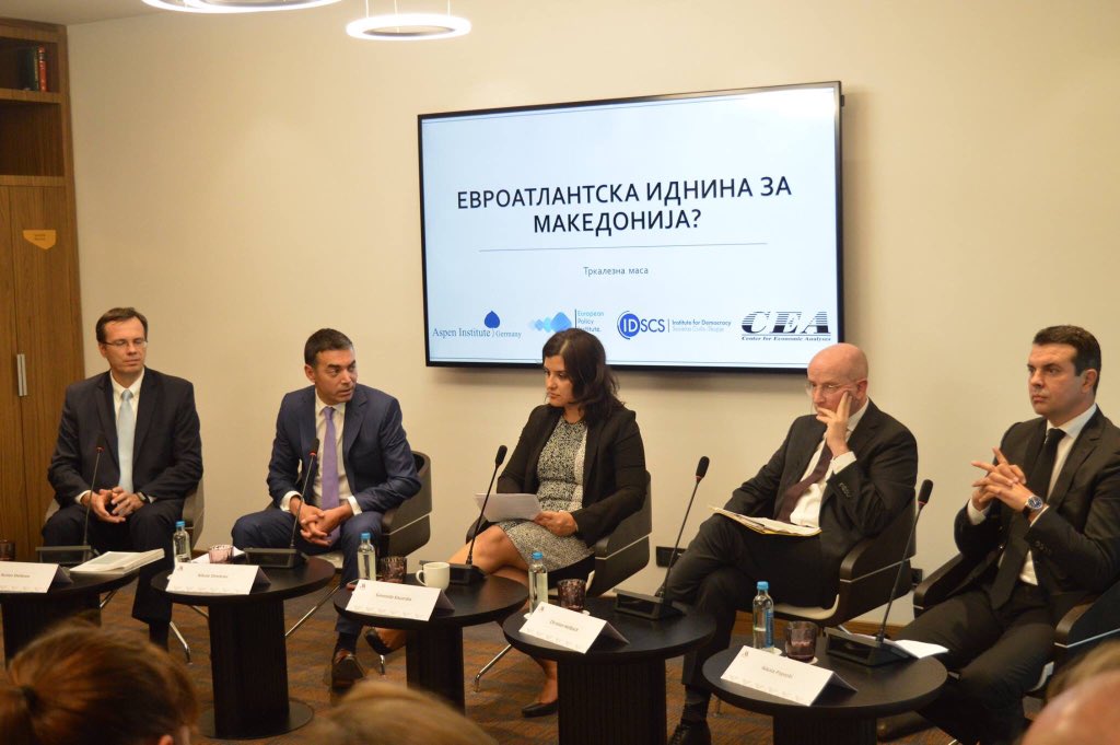 „A Euro-Atlantic Future for Macedonia?“ is what FM Dimitrov, <a href="/NDimitrovMK/">Никола Димитров</a>, Ambassador Hellbach, Special Envoy for SEE, <a href="/GermanyDiplo/">GermanForeignOffice</a>, <a href="/NikolaPoposki/">Nikola Poposki</a>, President National Council of European Integration of Macedonia and Stefanov, CSD Bulgaria, discuss in Skopje #AspenSEE #MKFuture