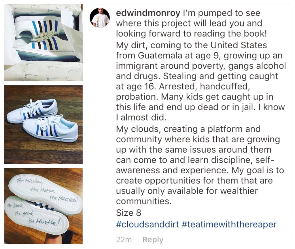 teatime_reaper's tweet photo. Incredibly honored that Edwin shared his story of Clouds and Dirt with me and the world. 
☕️⏳💀
REPOST @edwindmonroy: I’m super exited to have received @garyvee new shoes #cloudsanddirt from @teatimewiththereaper and I can’t wait to read the book . . . https://t.co/rnrRCGXKFN https://t.co/i0rrmSkIIp