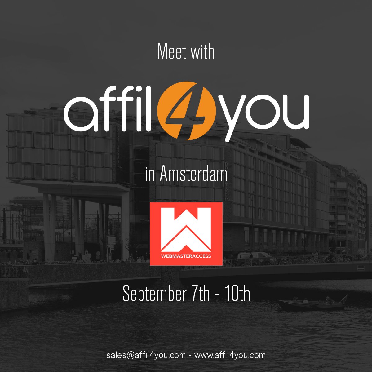 Schedule a meeting with #Affil4You during #WMA2018 to discover what #MobileOpportunities can increase your #MobileRevenue!
Email sales@affil4you.com 
#MobileAffiliates #MobileSolutions
