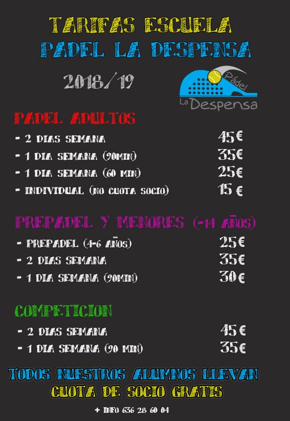 Arranca Septiembre y también nuestra escuela de pádel!! 
Para inscribirte a la escuela puedes hacerlo a través del número 636 28 60 04, nuestro correo padelladespensa@gmail.com o escríbenos a través de este formulario: docs.google.com/forms/d/1eQFKJ…