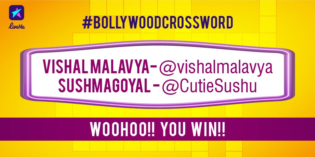 (1/3)
Contest
#BollywoodCrossword ✨
Congratulations to both the winners @vishalmalavya & @CutieSushu !!
You have proved that you are the biggest Bollywood Buffs! 😎✨