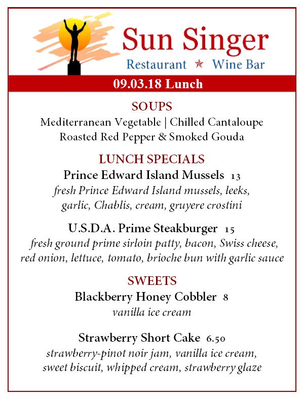 Sun_Singer's tweet photo. Happy Labor Day!!  Sun Singer is open normal hours today.  Kitchen from 10:30A until 9P... #cu4lunch #chambana #eatsunsinger #drinksunsinger #eatlocal #drinklocal #eatcu #drinkcu https://t.co/rBnnrPD8Um
