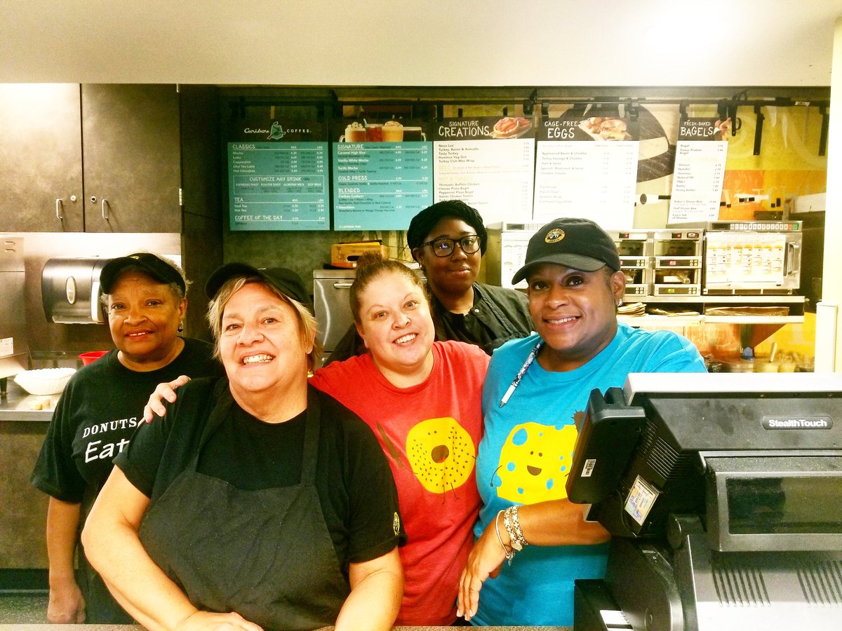 JCUDining's tweet photo. Happy Labor Day from the hard working women at Einstein Bros. Bagels! They will be back in action, ready to serve you tomorrow morning! Enjoy the day off! https://t.co/8e7RSllnJh