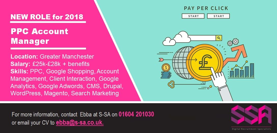 seoebba's tweet photo. BRAND NEW #JOB: #PPC Account Manager in Greater #Manchester - would you like to join a dynamic, fast-growing #Google-partnered #Digital #Marketing agency? Got skills in Google, #Bing, #Facebook? Click to apply https://t.co/9JQO6OLMft #Jobs #MarketingJobs #jobsearch @ITRTG https://t.co/Um3M9WjaqF