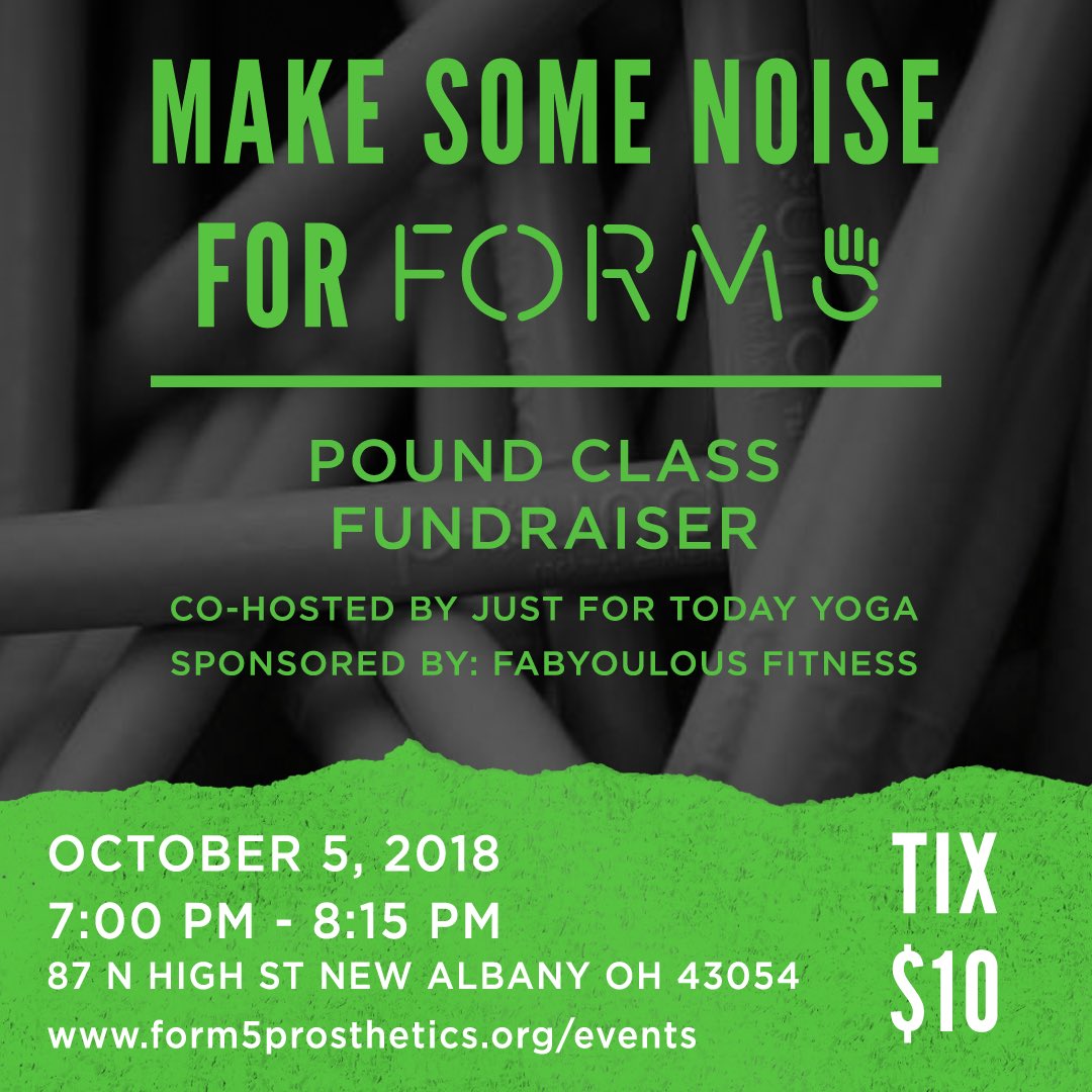 form5prosthetic's tweet image. Make Some Noise For Form5 on October 5th! 

Where: New Albany Primiary School Cafeteria!

Limited tickets available - grab them while you can!

form5prostheticsinc.org/events

After-party details to follow 🤙🏽🍻🍷 #Form5Prosthetics #PoundClass #JustForTodayYoga #FabYOUlousFittness
