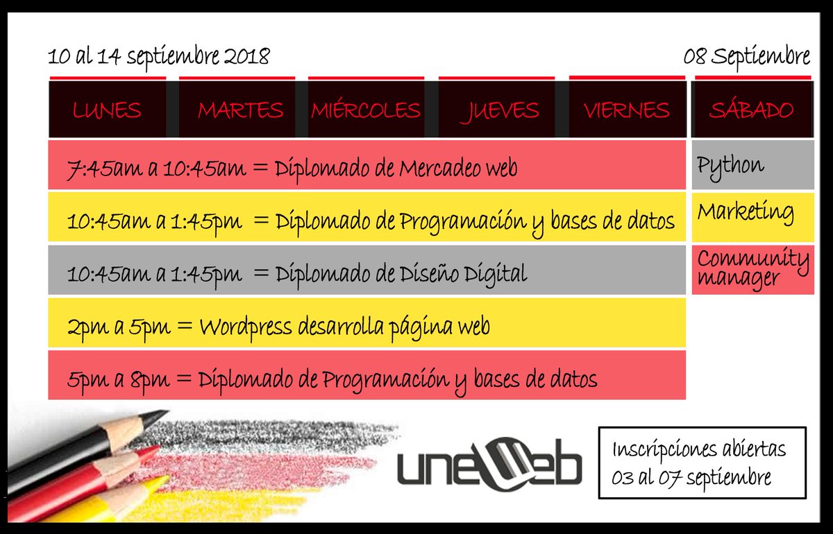desarrollate's tweet photo. Esta es la oportunidad para especializarte en nuevas tecnologías, Inscripciones abiertas del 03 hasta 07 Septiembre 2018, revisa nuestro calendario y llámanos 02129538412 y 9533294 https://t.co/fbLpEjVPtu Certificados por el Ministerio de Educación https://t.co/mv5XPQ0PF9