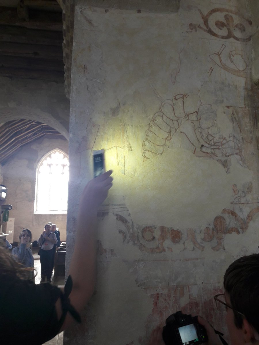 katiegtj's tweet photo. Trying to make out facial features in the wall paintings at Duxford St John #BAACambridge https://t.co/hJ3rQw5HTn