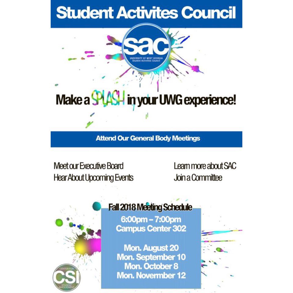 Catch SAC Next Monday, September 10, at 6PM for our General Body Meeting 🙌🏼🙌🏼🙌🏼 #uwg22 #uwg21 #uwg20 #uwg19 #uwg18 🐺❤️💙