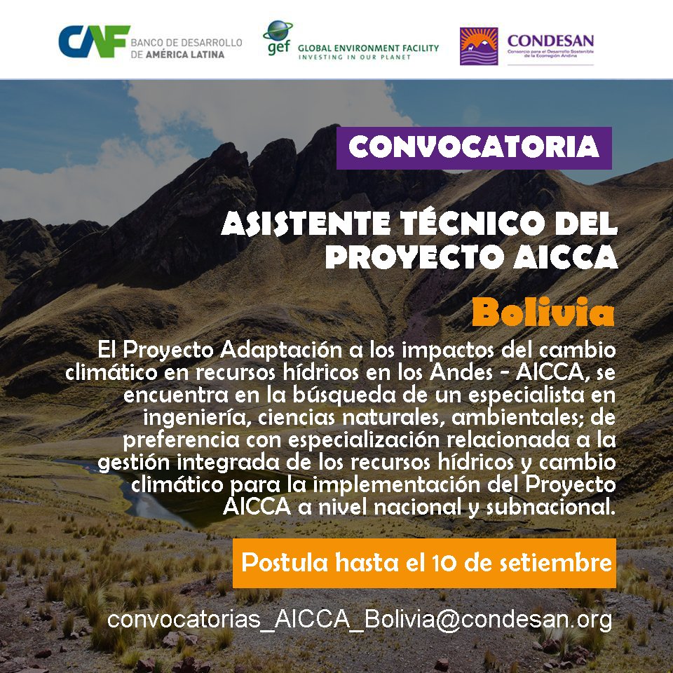 infoandina's tweet photo. ¡Nueva #Convocatoria #Bolivia!
☑️Envía tu CV a convocatorias_AICCA_Bolivia@condesan.org hasta el 10 de setiembre con el asunto: Convocatoria AT_AICCA_BOLIVIA
☑️Conoce los términos de referencia aquí: https://t.co/4xKi3rMF8N https://t.co/gZQxr9ywPP