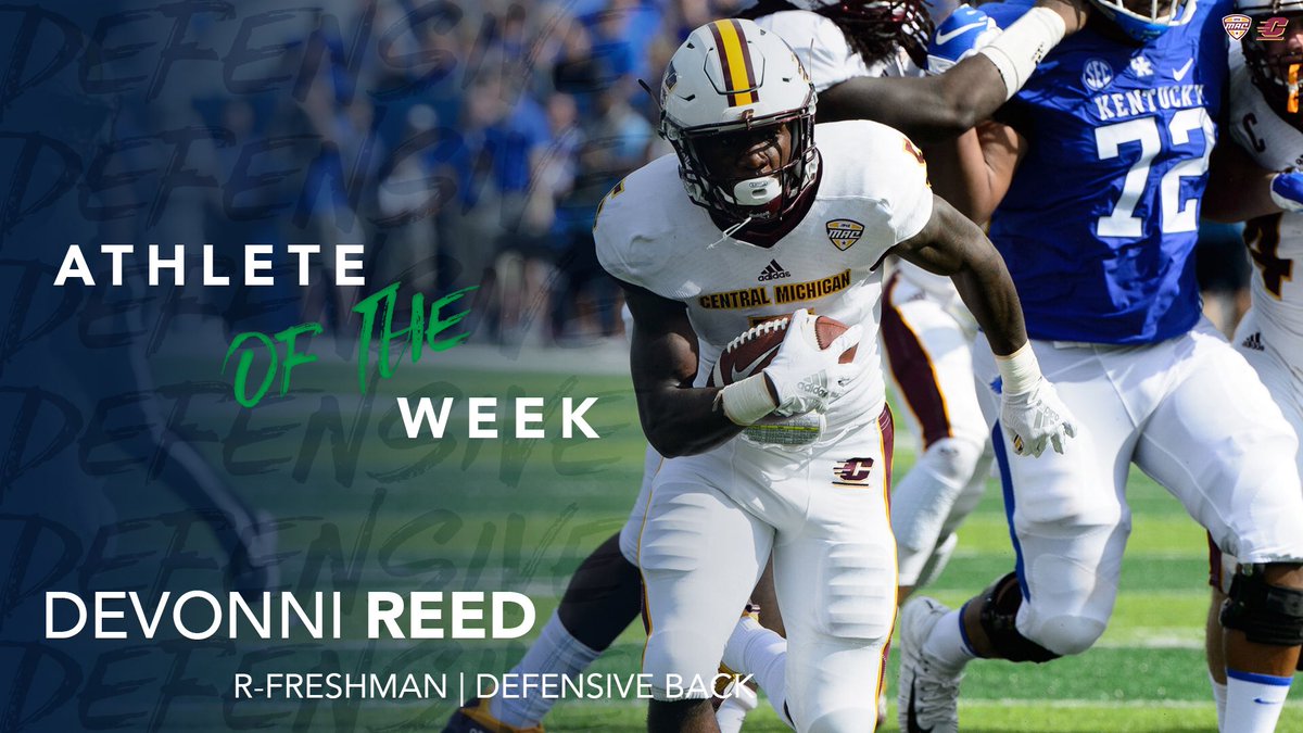 Central Michigan’s <a href="/D5REED/">Devonni Reed</a> Devonni Reed in his first career game led the defense with a team-high 14 tackles, one pass defensed and one recovered fumble vs. Kentucky. #MACtion