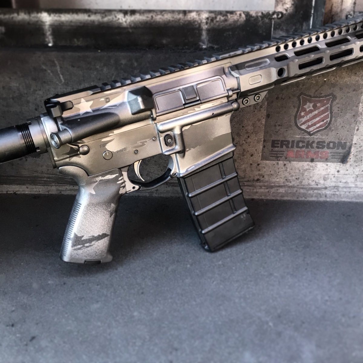 EricksonArmsLLC's tweet photo. Etched Ordnance AR15 in subtle flag pattern #ericksonarms #cerakote #ar15 #etchedordnance #guns https://t.co/SEnqDHM0VM