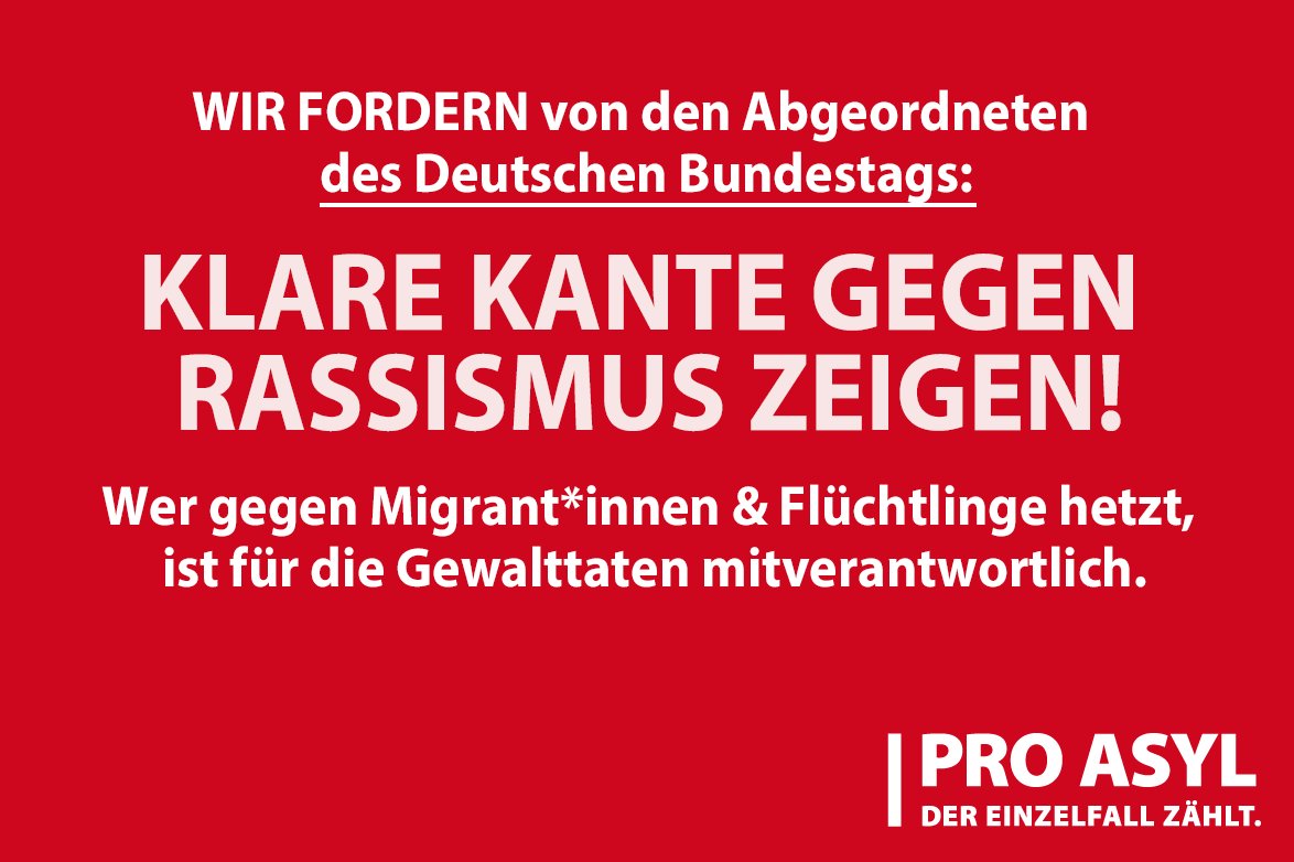 ProAsyl's tweet photo. Passend zum Konzert in #Chemnitz heute - wir haben eine Forderung an unsere Volksvertreter*innen: Zeigt endlich klare Kante gegen #Rassismus! Appelliert mit uns: https://t.co/vaVtxJjVlV

#wirsindmehr #c0309 https://t.co/J7dyyy7S6C