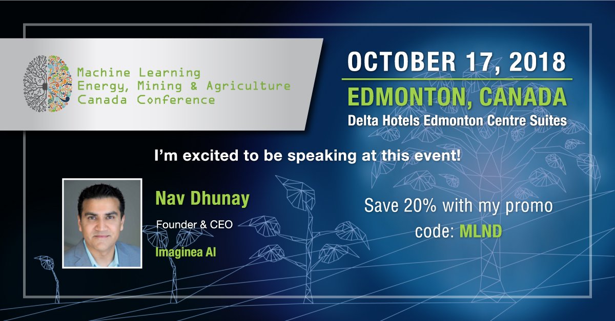 Really pumped to be speaking at the upcoming Machine Learning in Energy, Mining &amp; Agriculture conference. Join me on October 17 in Edmonton as I discuss #AI and the evolution to Software 2.0.

#ArtificialIntelligence
#Energy
#YYC
#YEG

machinelearning-edmonton.com/home
