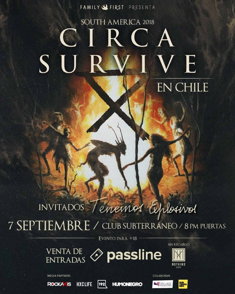 rockaxisoficial's tweet photo. Este viernes, #CircaSurvive vuelve a Chile, compartiendo escenario con #TenemosExplosivos. Por supuesto, en Rockaxis vamos a sortear entradas. https://t.co/K5PZok7tHi (@familyfirstcl) https://t.co/qn37zDfCxc