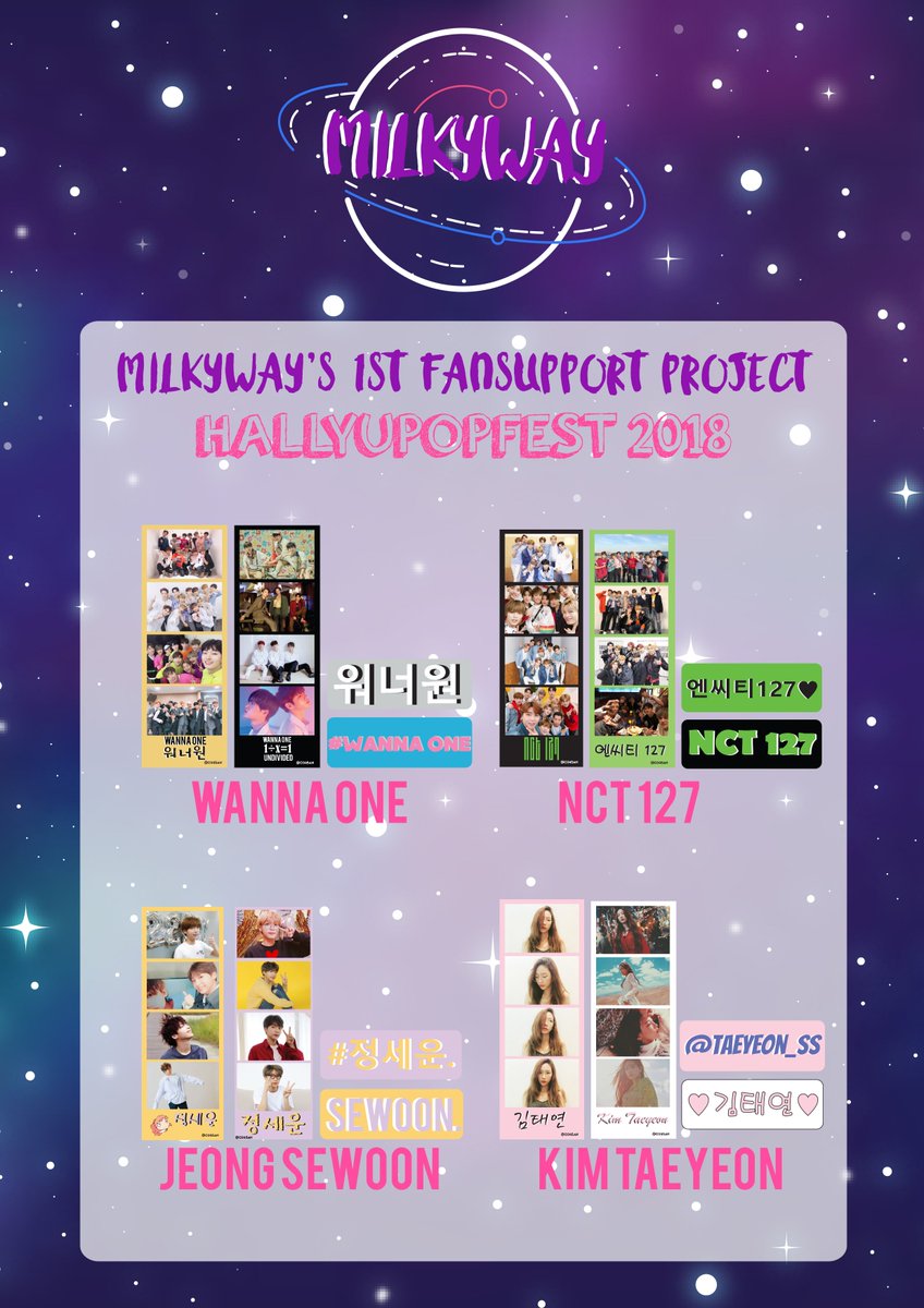 0345AN's tweet photo. 🌸[HELP RT]🌸

💫 MILKYWAY's FANSUPPORT for #HALLYUPOPFEST2018 💫

✨FINALLY!!! HERE ARE THE DESIGNS FOR OUR 4 ARTISTS THAT ARE PART OF OUR FANPROJECT!✨

FILL IN THIS FORM TO RESERVE THE FANPACK - https://t.co/tPfdBZ4UPK

❗SIMPLY FOLLOW &amp; RT THIS TWT❗

MORE DETAILS BELOW ⬇ https://t.co/rbrETztLux