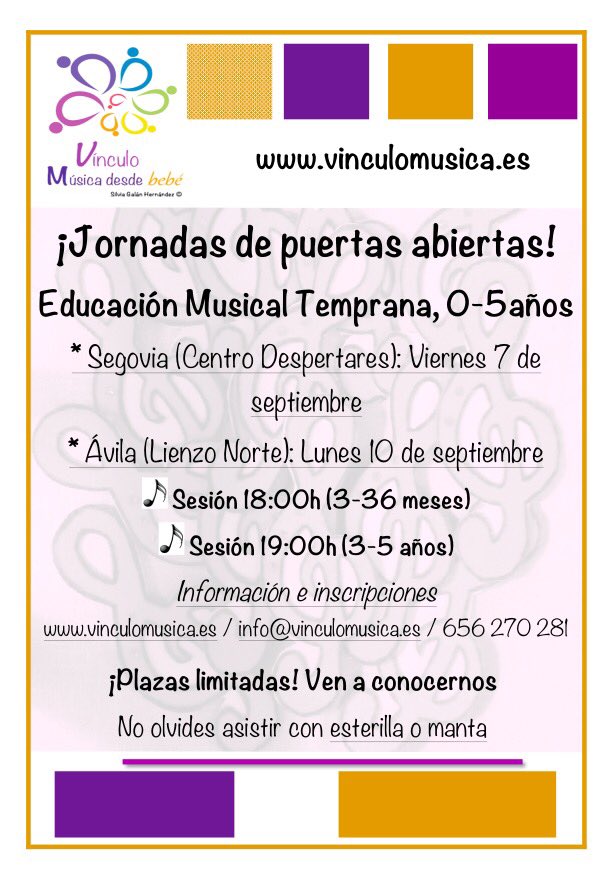 vinculomusica's tweet photo. 📌 ¡Jornadas de puertas abiertas! En Ávila y Segovia. Ven a conocernos 🎶| @LIENZONORTE 

https://t.co/ObdNPVk9Nj https://t.co/k1LYpZlxCI