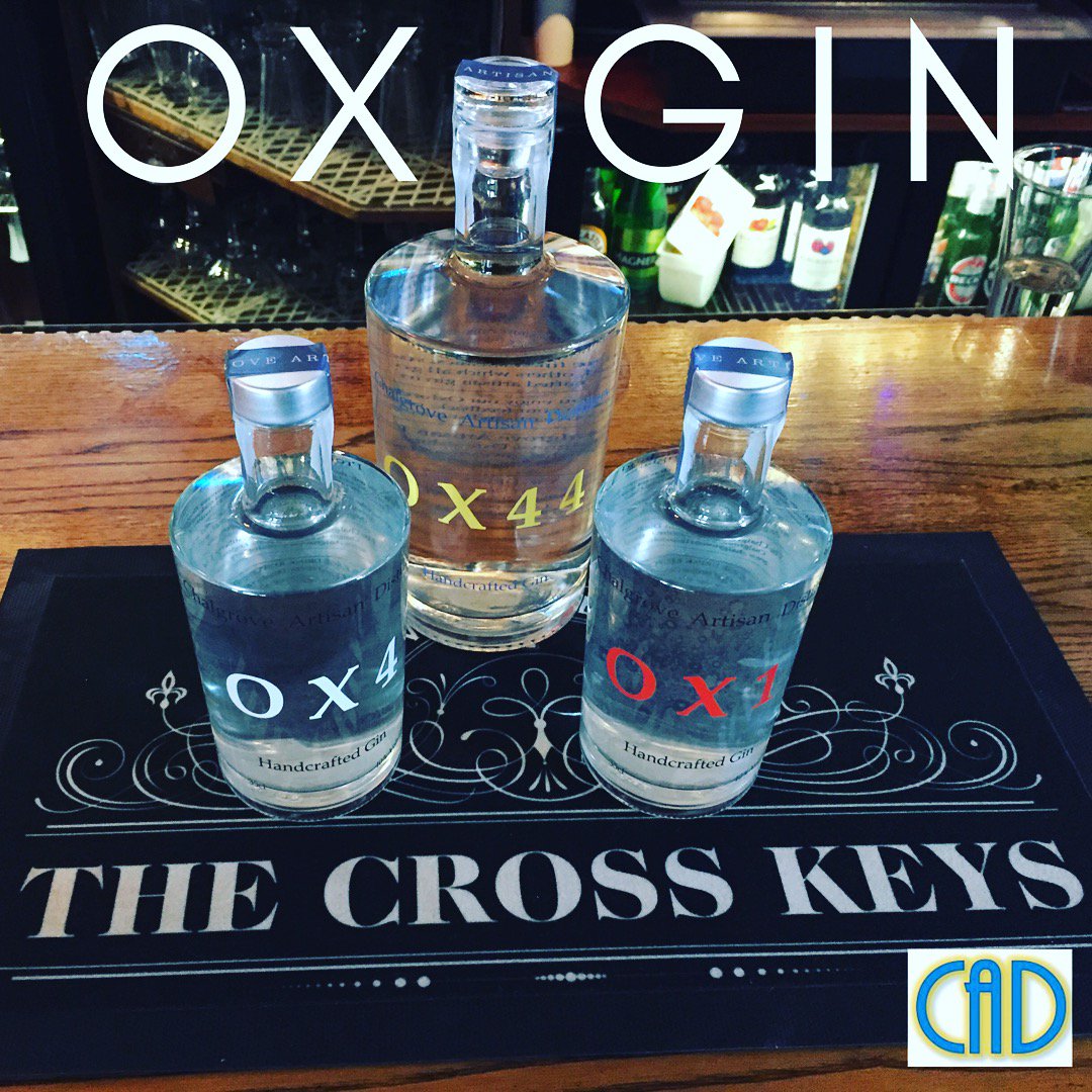 All of our #Oxfordgins now available @crosskeysthame 
#wearecad #ox44gin #ox1gin #ox4gin #chalgroveartisandistillery #oxfordgin #oxfordshiregin #smallbatch #gintonic #gin #thame