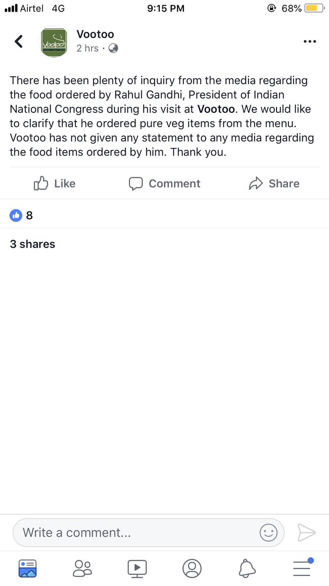 Raajeev_Chopra's tweet photo. #Vootoo restaurant statement on #RahulGandhi ate Non-veg during #MansarovarYatra https://t.co/yVqgvbDMLr