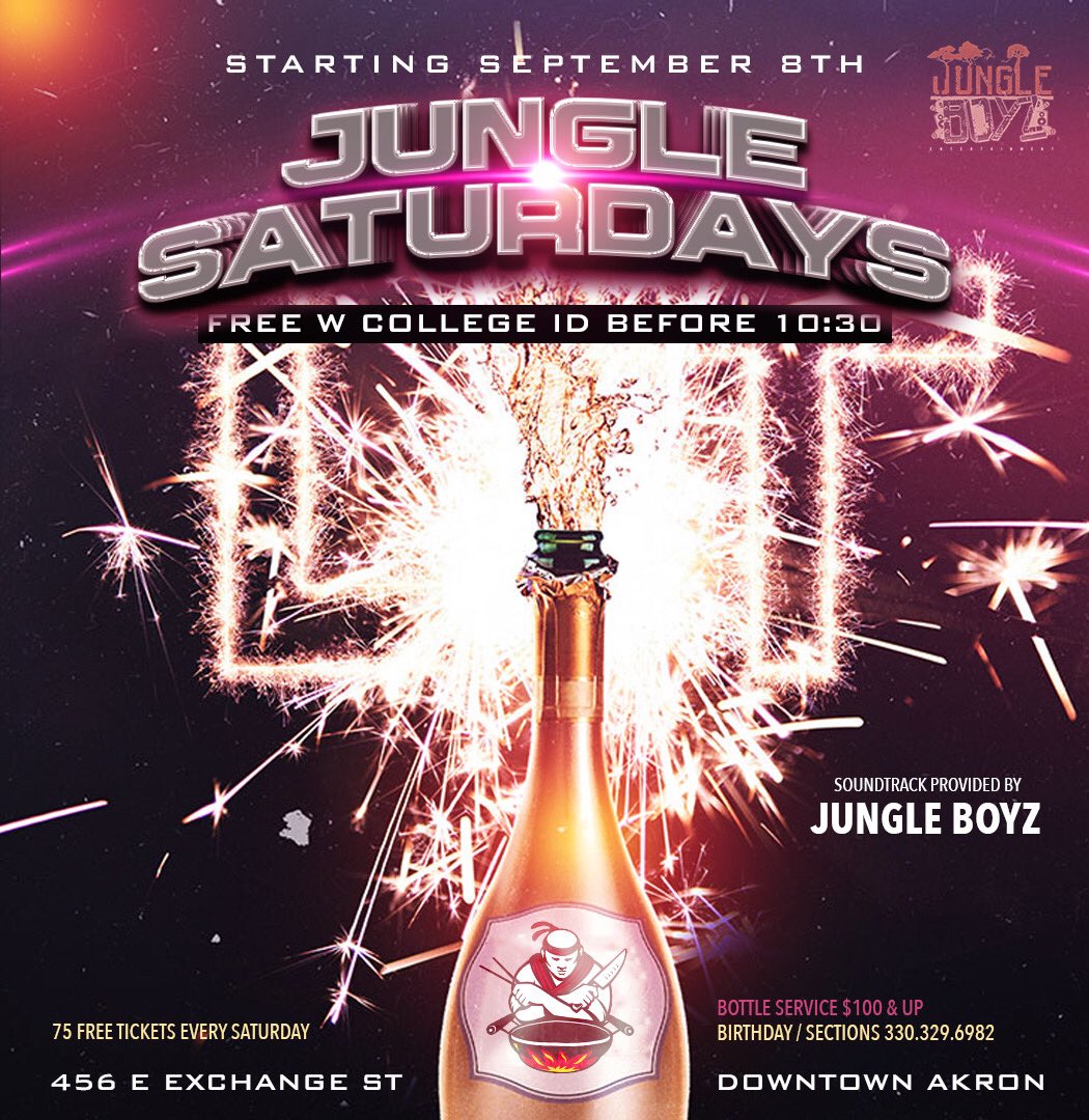 JungleMafia_'s tweet photo. TH ~ #TurntThursday Ft @illlikewill 💥🗣
FREE W/ College I.D & 21+ until 11:30
SAT DAY EVENT ~ THE OFFICIAL TAILGATE 🏈🍻
$1 Beers $3 burgers & Much More
SAT NIGHT LIFE 🌙💥🍾 ~ #JungleSaturdays Ft @DJGUESSWHO_ 🕺🏽🎒 FREE w/ College I.D before 10:30 ❗️ 75 FREE TICKETS https://t.co/UDNEFz6E7A