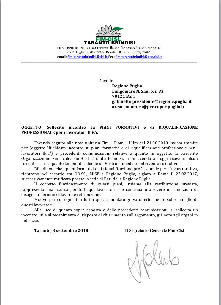 Paolo57965437's tweet photo. @micheleemiliano presidente i lavoratori Ilva aspettano da mesi che vengano retribuiti i corsi di formazione.... https://t.co/rGJtX7SIuc