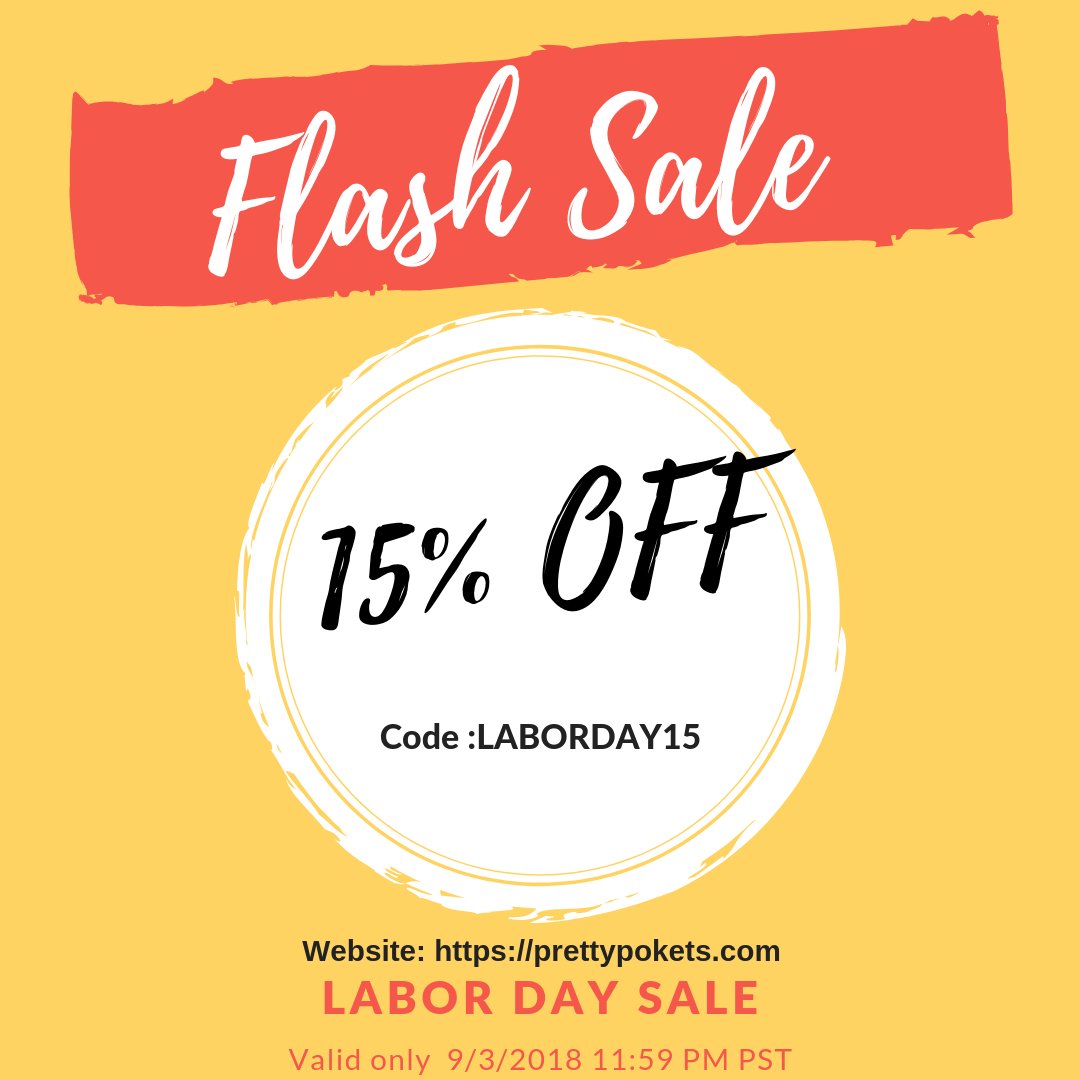 PrettyPokets's tweet photo. Pretty Pokets #Diaperbag Flash Sale Alert!! 15% OFF Use coupon code LABORDAY15  https://t.co/kVYK49o8on  Valid only till 11:59 PM PST today. #LaborOnLaborDay #LaborDay #LaborDayWeekend #LaborDayWeekend2018 https://t.co/Vy0zCIJJwV