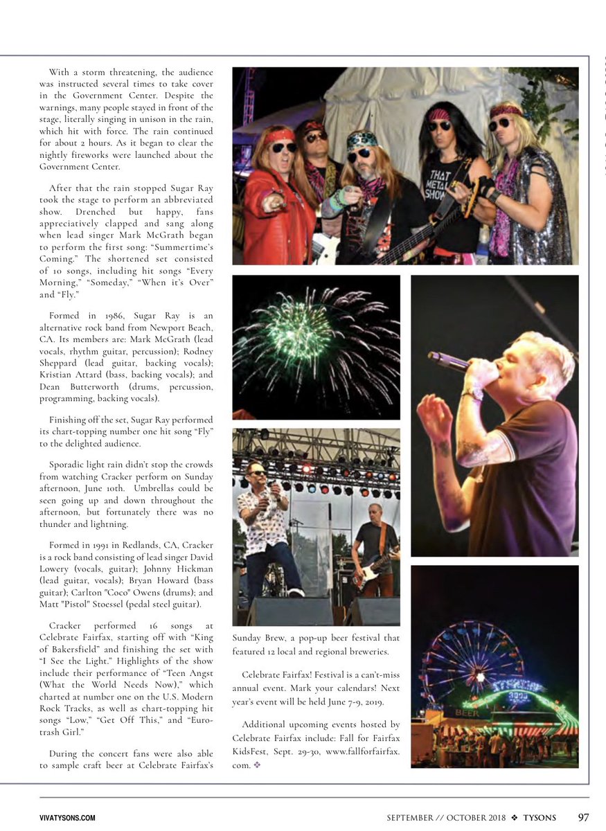 Sharonnnn4's tweet photo. Check out my article in the newly published @VivaTysonsMag &amp; @VivaRestonMag Fall editions on @CelebrateFFX headliner bands @GoodCharlotte @ginblossoms @sugarrayband @TheBandCracker &amp; #DMV #80s tribute band @herrmetal https://t.co/FaYii9CKVk, https://t.co/WKui1a7mfS #concerts https://t.co/AcLALQ9FMM