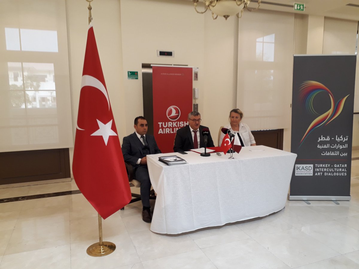 TC_DohaBE's tweet photo. H.E. Ambassador Fikret Ozer and Crutor Mrs. Beste Gürsu held a press conference at the Embassy to share details of the exhibition.@kataraqatar @TurkishAirlines https://t.co/TPOcTVNo1g