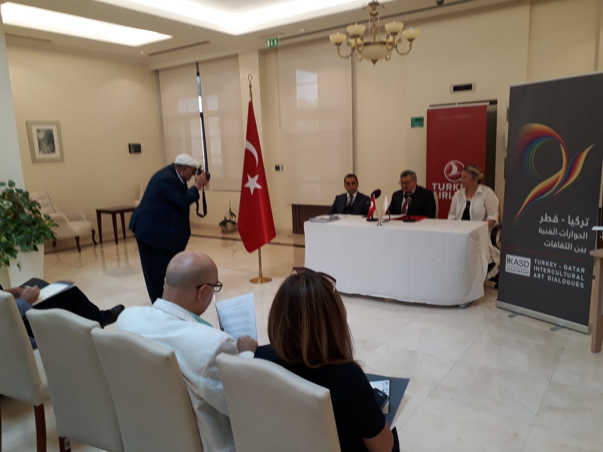 TC_DohaBE's tweet photo. H.E. Ambassador Fikret Ozer and Crutor Mrs. Beste Gürsu held a press conference at the Embassy to share details of the exhibition.@kataraqatar @TurkishAirlines https://t.co/TPOcTVNo1g