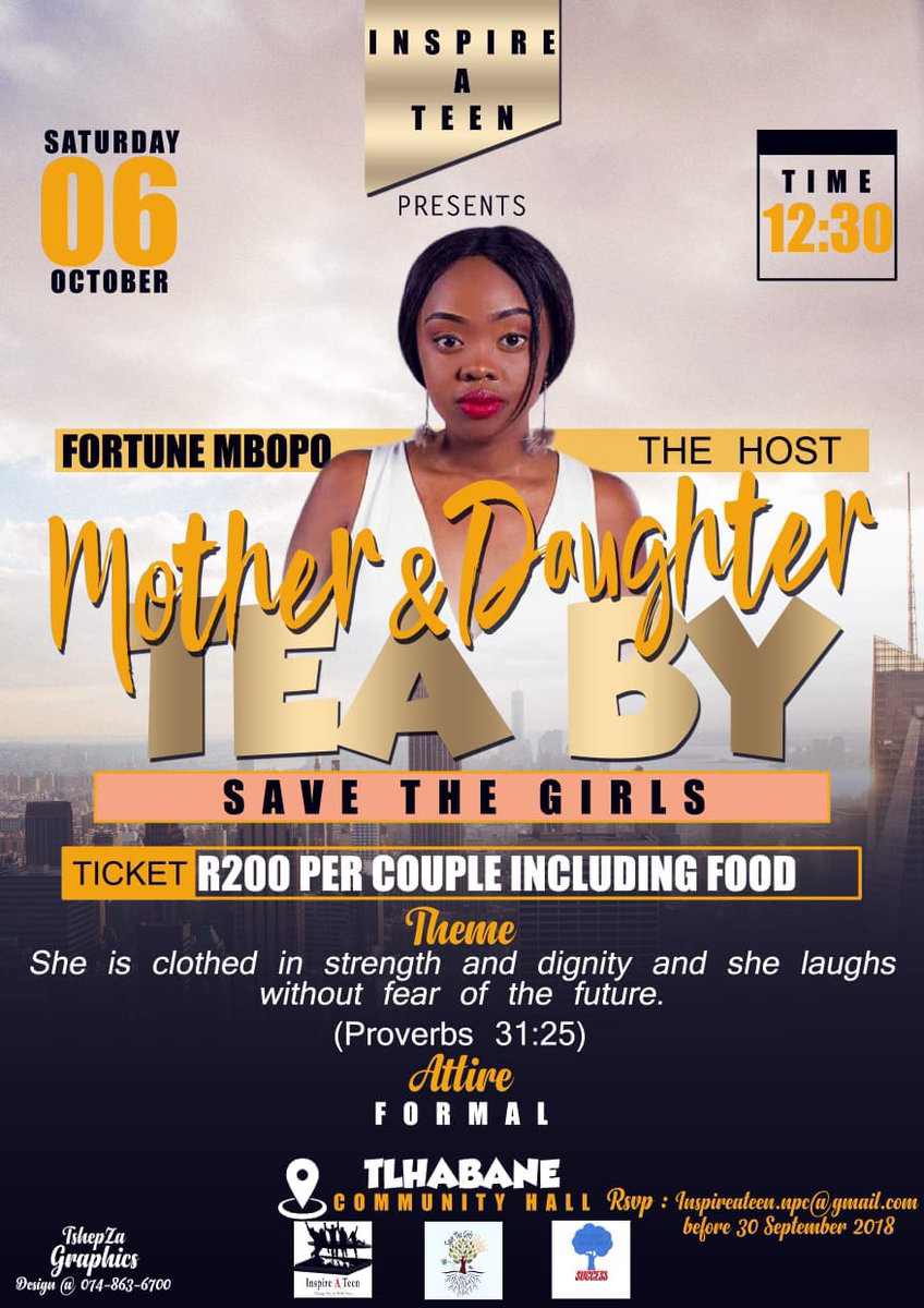 savethegirls01's tweet photo. #Calling unto mothers and daughters🌼
DM for tickets , R200(per couple) @Nomvula98  @Neaux6  @Masegomasego31M  @Tshego79109885  @ https://t.co/O99pI64wZk