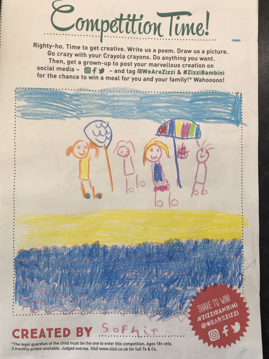 JuliaKellaway's tweet photo. @WeAreZizzi #zizzibambini Here is my daughter’s picture of ‘us having fun at the beach before we went for dinner at Zizzi’! By Sophie, aged 5 https://t.co/LlX2nuxZLJ