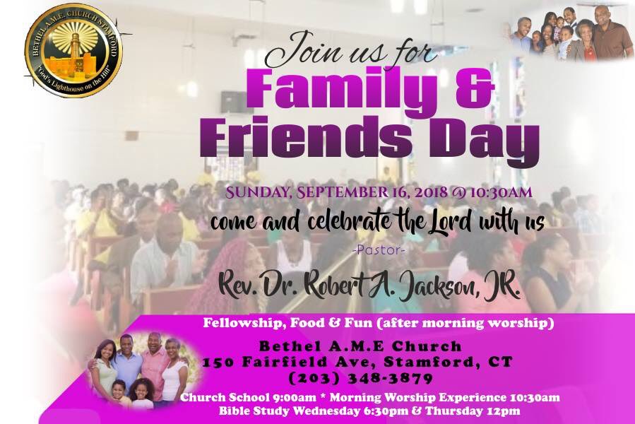 BHDAMEC's tweet photo. Join Bethel African Methodist Episcopal Church Stamford for Family &amp; Friends Day 9/16/18! You won't leave here the same in Jesus Name! There is a seat for you in the house!!!

Rev. Dr. Robert Jackson, Pastor 

#BHDAME #IamAME #NEAC https://t.co/Y0ERi1D57B
