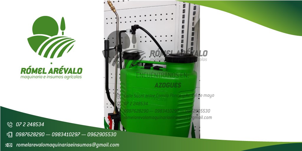 RomelInsumos's tweet photo. FUMIGADORA MANUAL SIRFRAN ML-20-E
La bomba de fumigación de SIRFRAN 100% ESPAÑOL, 100% ORIGINAL, GARANTIZADO; ofrece una potencia máxima de aplicación.
Realizamos envíos, entregas técnicas y personalizadas a NIVEL NACIONAL.
¡¡ Gustosos de poder servirles !! https://t.co/o9zmozQs8d