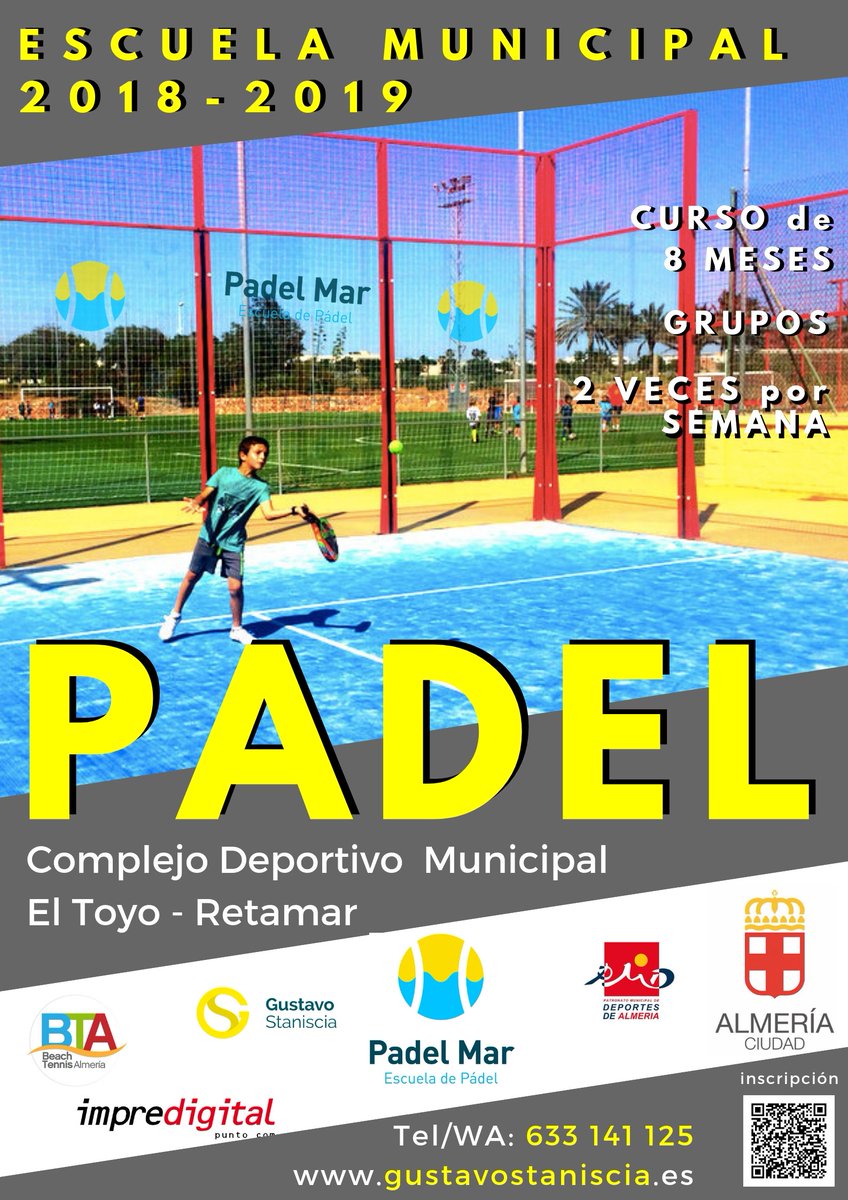 Se viene la 8ª temporada de la Escuela Municipal Municipal PADEL MAR 2018/2019 - Almería
Menores en edad escolar (6 a 16 años) - Grupos - Duración del Curso 8 meses - 2 veces x semana
<a href="/gmstaniscia/">PADEL MAR Escuela</a> #escuelapadelmar <a href="/GusStaniscia/">Gustavo Staniscia</a> <a href="/trecegolpes1/">13GOLPES</a> @TransFORMARpad <a href="/aytoalm/">Ayuntamiento de Almería</a> <a href="/PMDAlmeria/">PMD Almería</a>