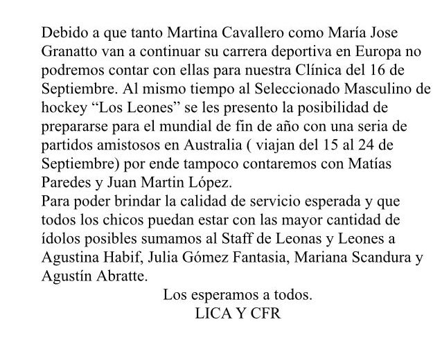 lica_eventos's tweet photo. Clinica Leonas -  Cambios de último momento 
Consultas lica@lica.com.ar 
Gracias https://t.co/TYKHul1l1m