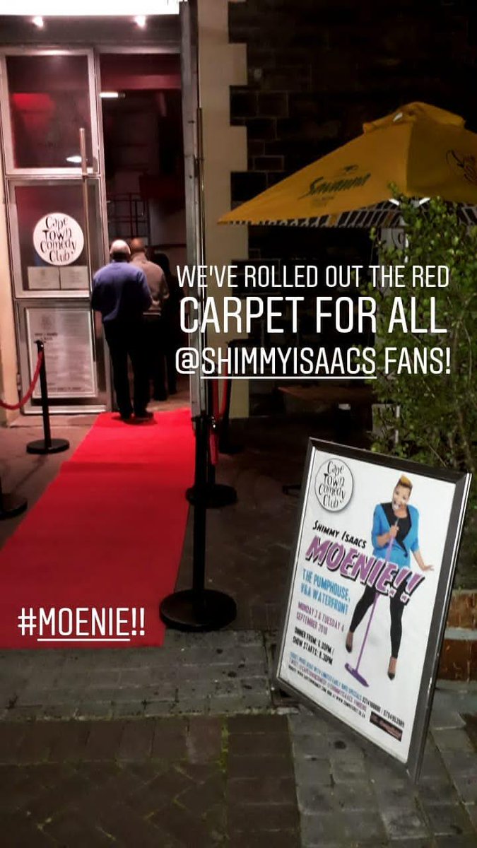 capetowncomedy's tweet photo. RT if you're right here, right NOW!

@shimmyisaacs show #Moenie!! Is going to be so so lekker! Stiek uit...!

We've rolled out the red carpet just for you 😉 https://t.co/DfzTbYs7uW