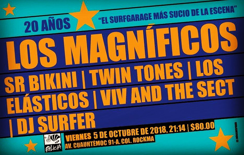 losmagnificosmx's tweet photo. El viernes 5 de octubre en @multiforoalicio invitamos a todos a celebrar nuestros 20 años de existencia! Así como lo oyen, 20 años! #SurfMex #MexicanGarageRockers @SRBIKINIOFICIAL @Loselasticos @twin_tones @VivandTheSect @DjSurfer https://t.co/huNGEcmvdf
