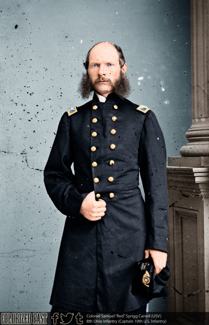 ColorizedPast's tweet image. Colonel Samuel S. Carroll (USV) commanded the Gibraltar Brigade (1st Brigade, 3rd Division, II Corps) in the Army of the Potomoc at the Battles of Fredericksburg, Chancellorsville, and Gettysburg.

@maryland @CivilWarMonitor