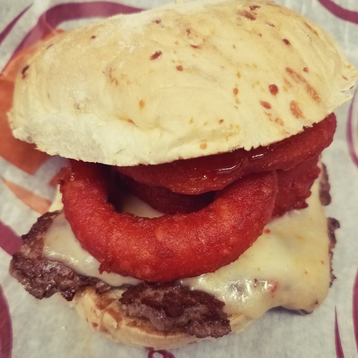 Meat our September BOM...Mississippi Heat Burger!  Certified Angus Beef topped with ghost pepper jack cheese, flamin' hot onion rings, and spicy honey sauce on a jalapeño cheddar bun.  Make this your part of your 3 meals today!