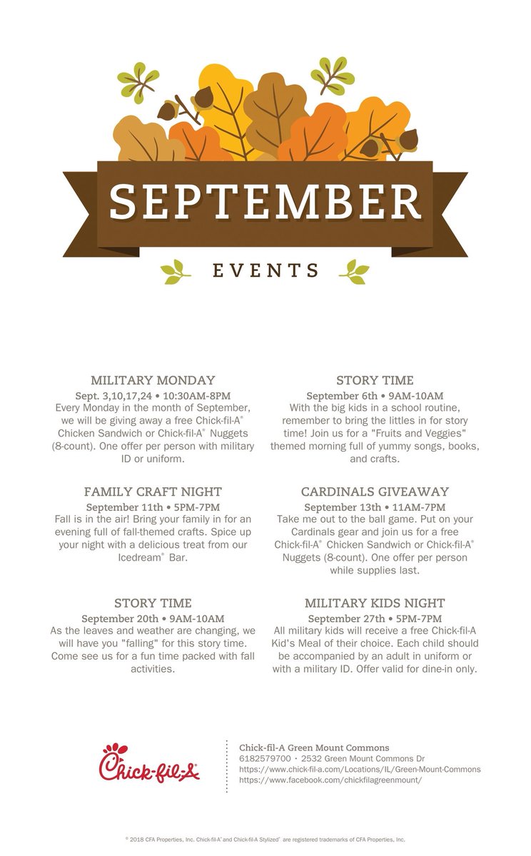 cfagmc's tweet photo. Mark your calendars; September is packed with exciting events! Stay up-to-date on social media for more offers throughout the month! https://t.co/dAygNFfn78
