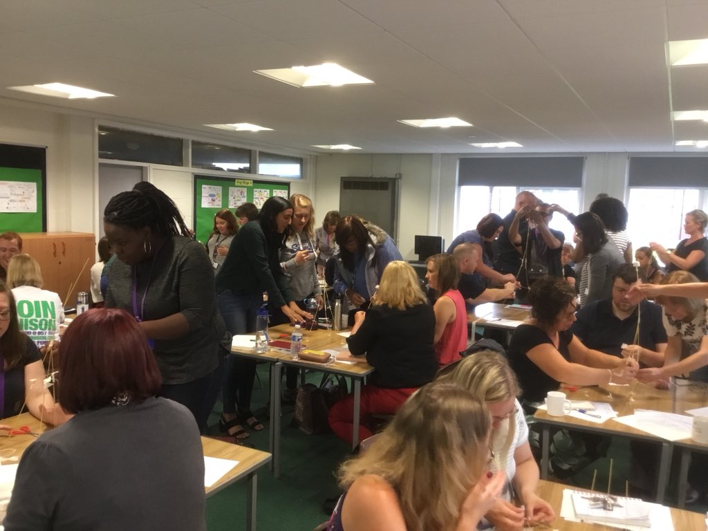 TLatLostock's tweet photo. A competitive INSET today using the marshmallow challenge to look at how we can use metacognitive strategies in the classroom by encouraging planning, monitoring and evaluation. #metacognition #EEFtoolkit #lostockcpd #researched https://t.co/rgJvdYQoF0